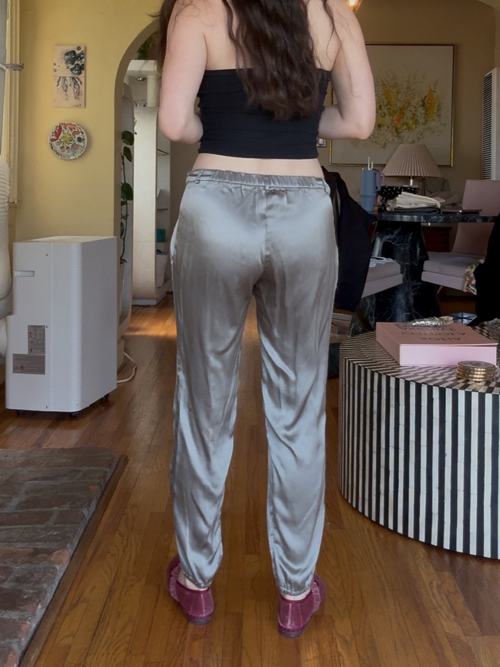Daryl K Silk Silver Drawstring Pants - Picture 3 of 5